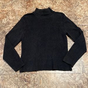 3/$16 Talbots Turtleneck L Chenille Type Fabric Nylon Blend Charcoal Gray Black